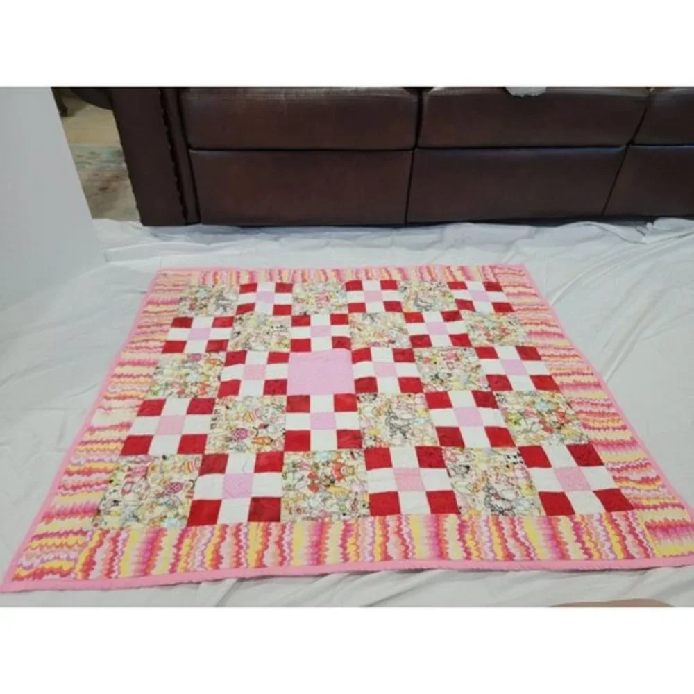 Vintage 90s Julies Journey Bunny Rabbit Quilted Blanket Handmade‎ Reversible